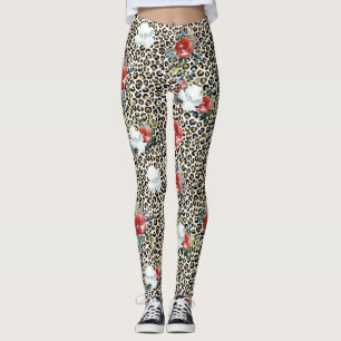 Leggings Leopardo dorado impreso rojo blanco floral