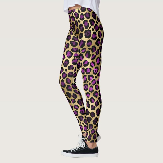 Leggings Leopardo dorado y púrpura mujeres imprimen leggata (Izquierda)