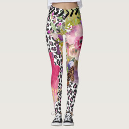 Leggings Leopardo enrrollado y polainas florales