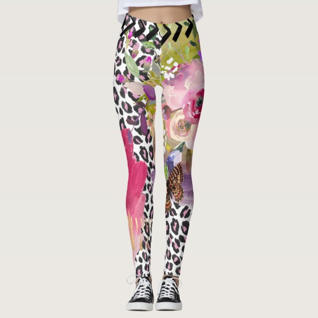 Leggings Leopardo enrrollado y polainas florales (Anverso)