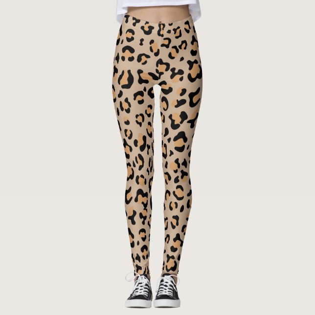 Leggings Leopardo Print, Leopard Spots, Brown Leopard (Anverso)