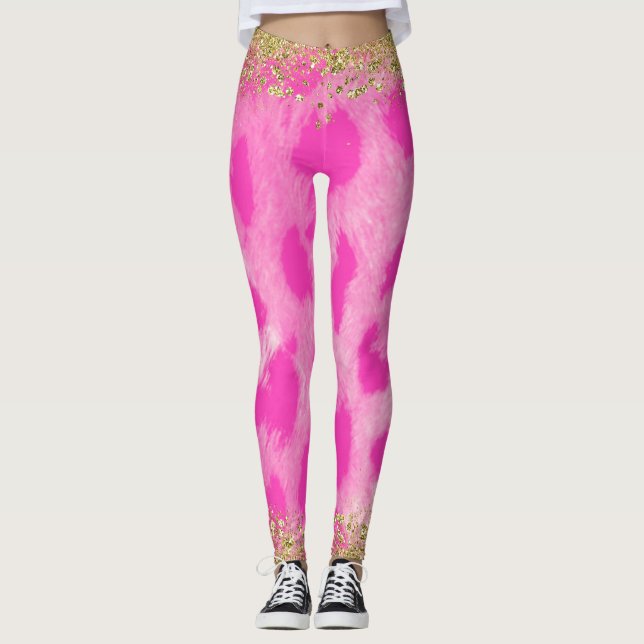 Leggings Leopardo Rosa de Estampado de Guepardo con Brillo  (Anverso)