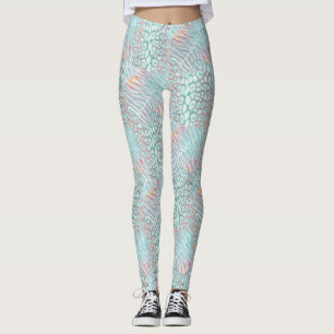 Leggings Leopardo, tigre, piel, manchado, rayado, turquesa,