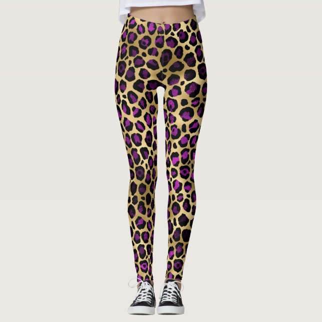 Leggings Leopardos dorados y morados (Anverso)