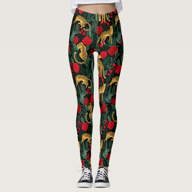 Leggings Leopardos y rosas rojas (Anverso)