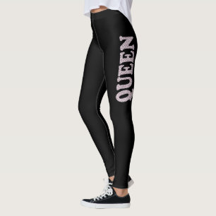 Leggings Letra Reina Imprimir Piernas Blancas Negro