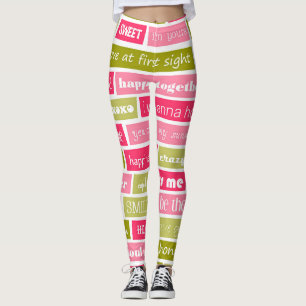 Leggings Letras de amor rosas y verdes