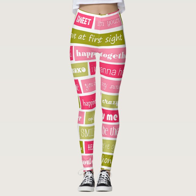 Leggings Letras de amor rosas y verdes (Anverso)