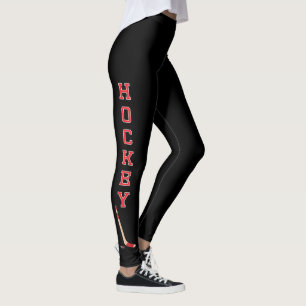 Leggings Letras del hockey en un rojo y blanco
