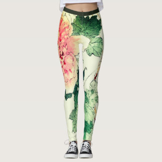 LEGGINGS LETRAS IMPRESAS IMPRESIÓN DE FLORES JAPONESES
