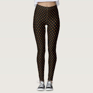 LEGGINGS LETRAS IMPRESAS NEGRO CON PUNTOS DE POLKA NARANJA