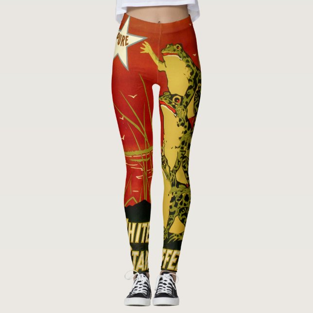 Leggings Letreras de anuncios de café de rana de época (Anverso)