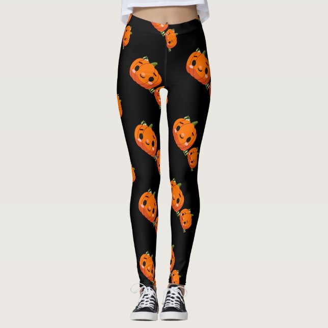 Leggings Letreras de calabaza con temática de Halloween (Anverso)