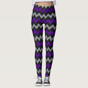 Leggings Letreras de chevron, purpurina de plata negra mora