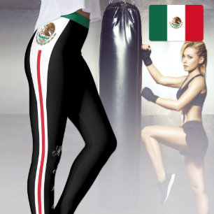 Leggings Letreras de moda de México negro, bandera mexicana