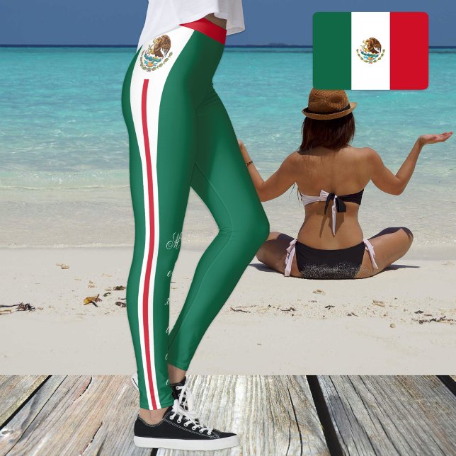 Leggings Letreras de moda de México verde, bandera mexicana (Subido por el creador)