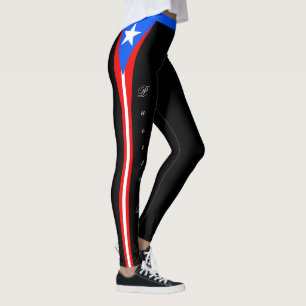 Leggings Letreras de moda de Puerto Rico negro, bandera/dep