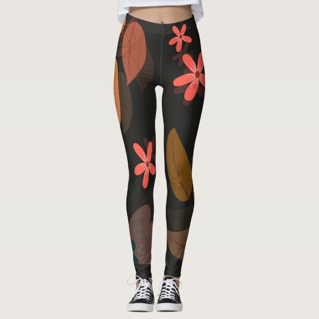 Leggings Letreras negras impresas con flores (Anverso)