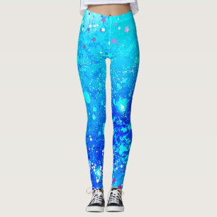 Leggings Letrería azul y turquesa de las mujeres