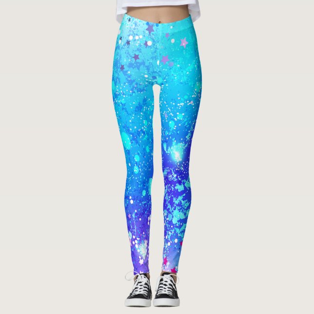 Leggings Letrería azul y turquesa de las mujeres (Anverso)