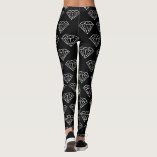 Leggings Letrería de joyas de piedra de diamante blanco neg