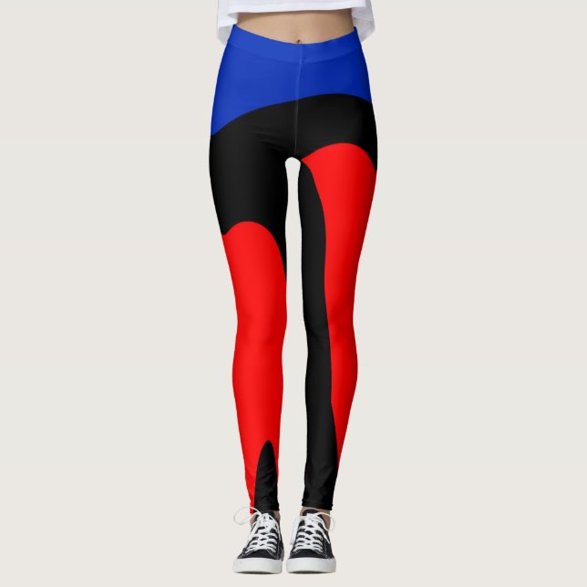 Leggings Leyenda de arte digital azul, rojo y negro (Anverso)