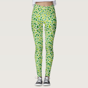 Leggings Leyenda de patrón de árbol de Navidad verde y blan