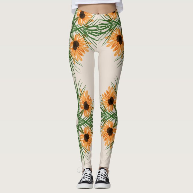 Leggings Leyenda del patrón de yoga botánico de girasol (Anverso)