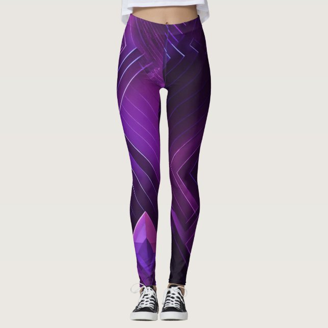 Leggings Leyenda geométrica futurista en morado y negro (Anverso)
