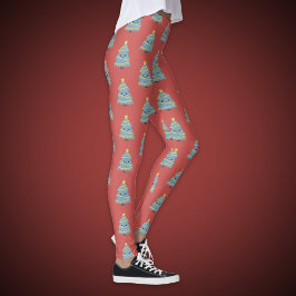 Leggings Leyenda roja con árbol de Navidad kawaii