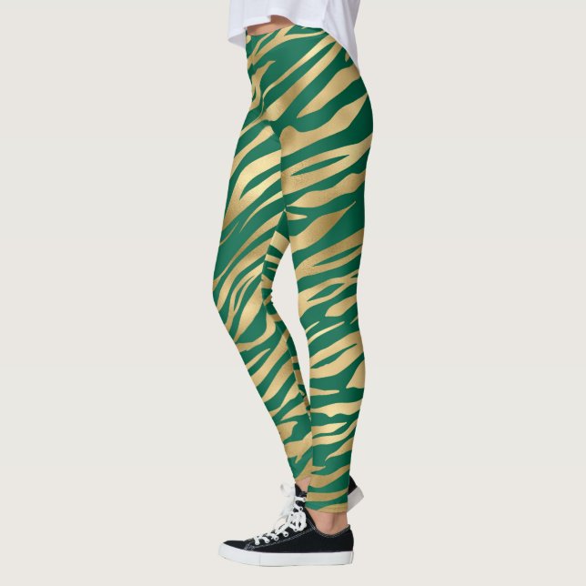 Leggings Leyenda verde esmeralda y cebra dorada/tigre a ray (Izquierda)