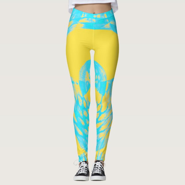 Leggings Leyendas abstractas amarillas y Aqua (Anverso)