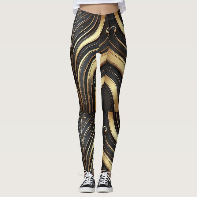 Leggings Leyendas abstractas de lujo en negro y oro (Anverso)