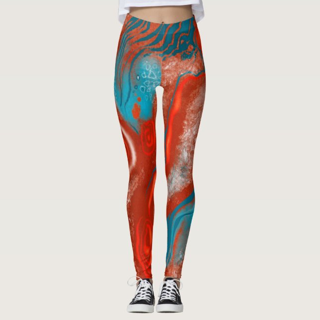 Leggings Leyendas abstractas de turquesa e incendio (Anverso)