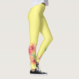 Leggings Leyendas amarillas con flores tropicales rosadas