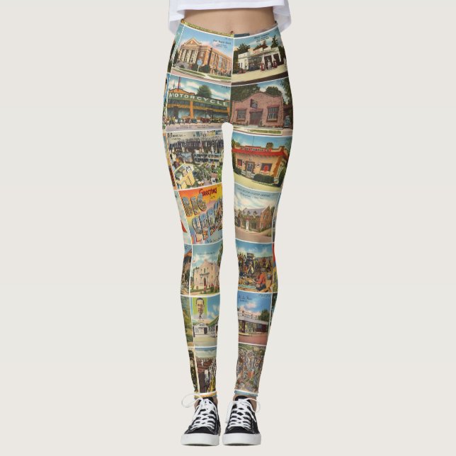 Leggings Leyendas antiguas de postales de Texas (Anverso)