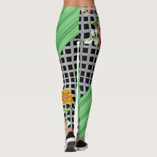 Leggings Leyendas blancas florales verdes de cuadros