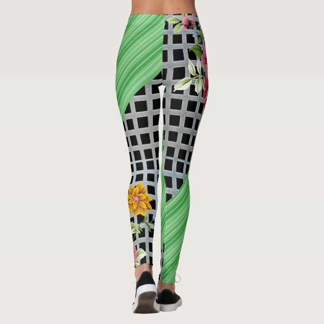 Leggings Leyendas blancas florales verdes de cuadros (Reverso)