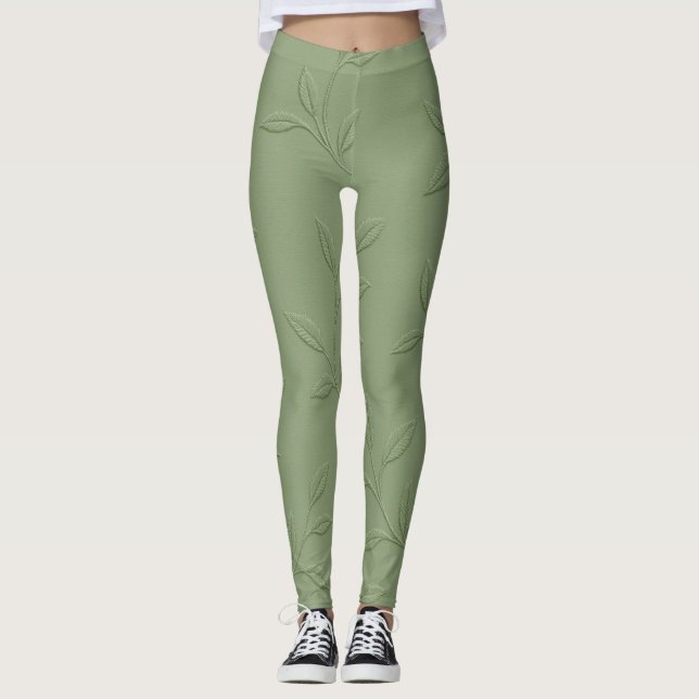 Leggings Leyendas bordadas de hoja verde salada (Anverso)