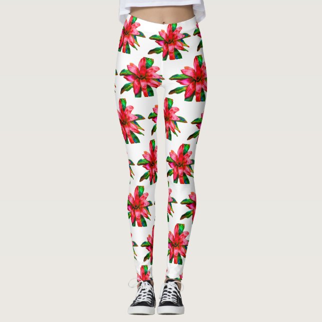 Leggings Leyendas Bromeliad en rojo y blanco (Anverso)