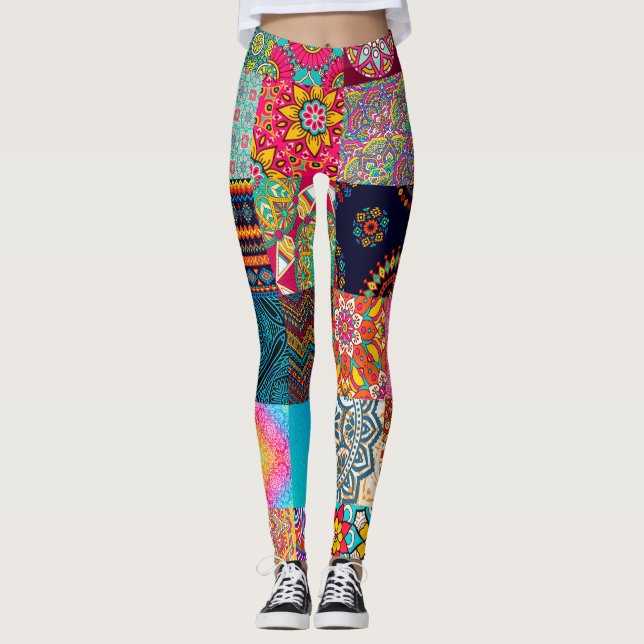 Leggings Leyendas coloreadas de mosaico de papel africano (Anverso)