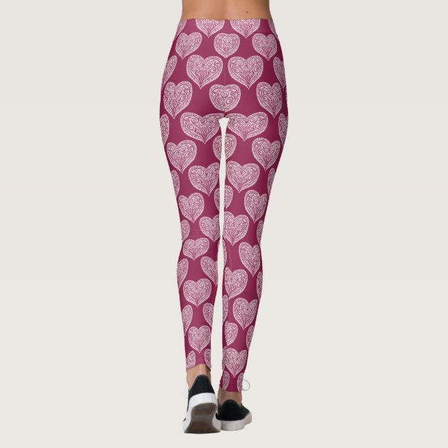 Leggings Leyendas con corazones ornamentales en burdeos (Reverso)
