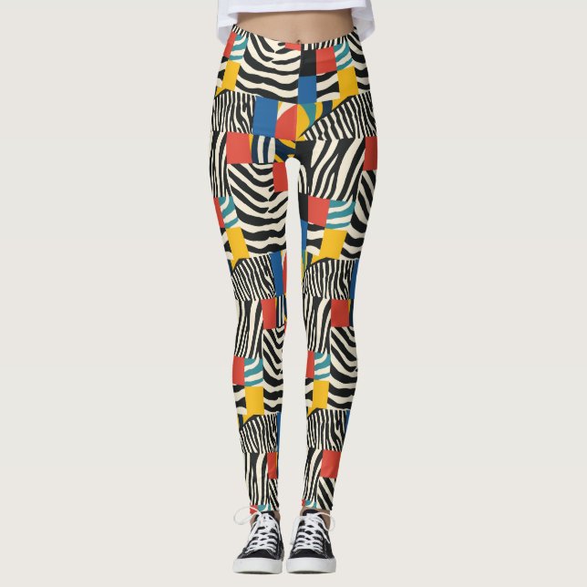 Leggings Leyendas con estampado de bloques de cebra retro c (Anverso)