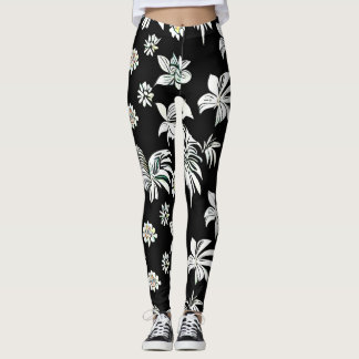 Leggings Leyendas con flores de estilo blanco y negro