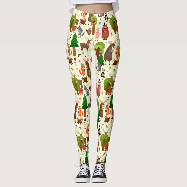 Leggings Leyendas de animales de bosque adorables (Anverso)