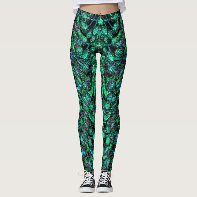 Leggings Leyendas de arte abstracto verde (Anverso)