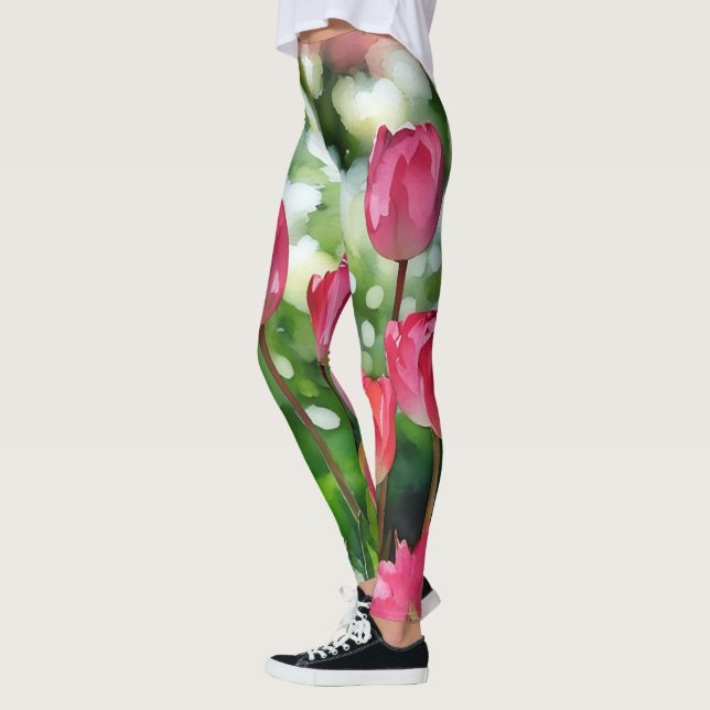 Leggings Leyendas de arte acuáticas rosas y verdes de tulip (Izquierda)