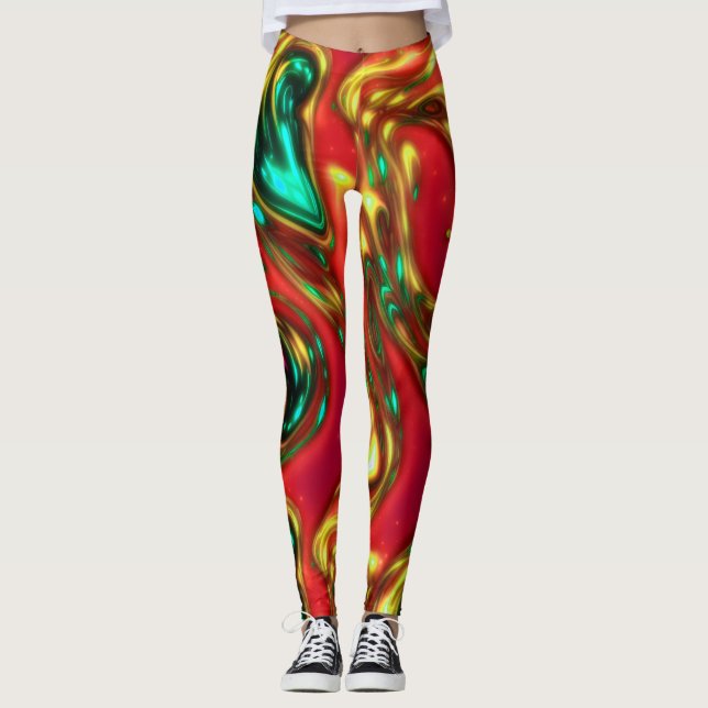 Leggings Leyendas de arte con líquido rojo y ciano abstract (Anverso)