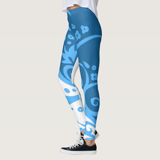 Leggings Leyendas de arte de flores azules y blancas (Izquierda)