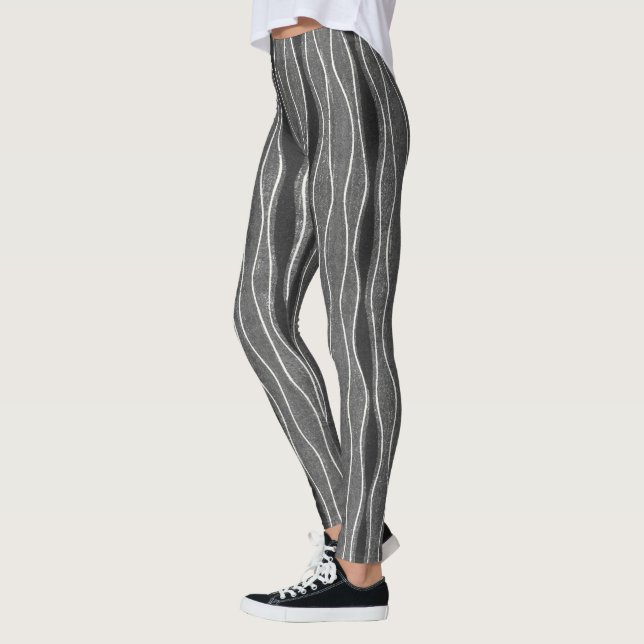 Leggings Leyendas de arte Gris y Black Wavy Stripe (Izquierda)